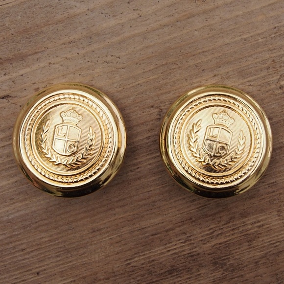 Liz Claiborne Jewelry - 1980s Liz Claiborne Coat of Arms Button Earrings